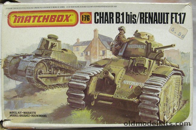 Matchbox 1/76 Char B.1 Bis and Renault FT.17 - (Two Tanks) with Diorama Display Base, PK176 plastic model kit